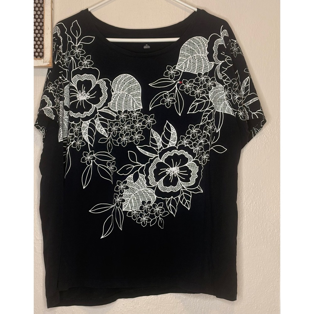 Tommy Hilfiger Floral Graphic Tee Women 2X navy Excellent Short Sleeve Top